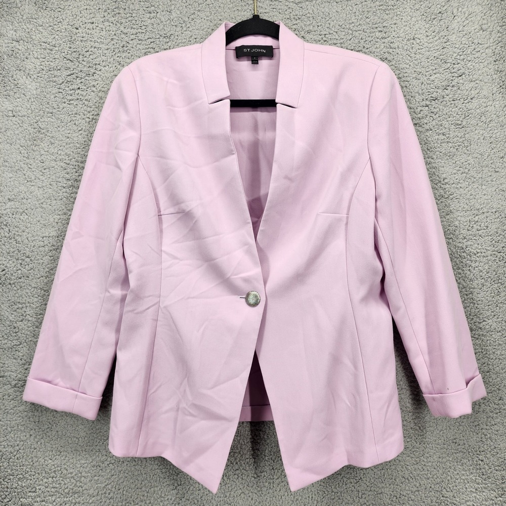 St John Blazer Lavender Pink Single Button Open Front Womens Size 8‎
